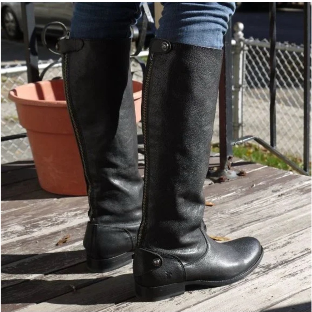 Frye Boots Black Leather Melissa Button Back Zip, size 9